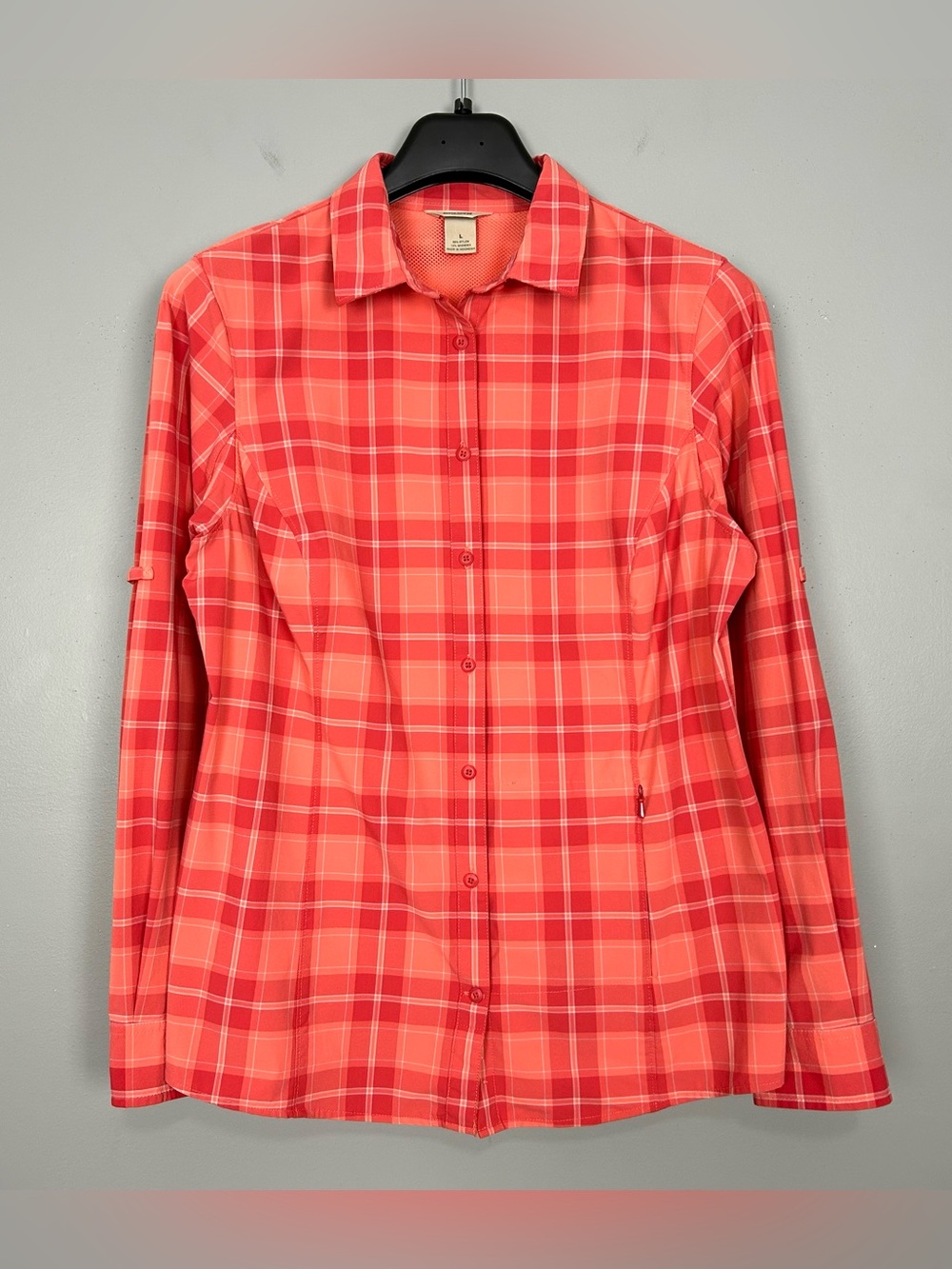 Duluth Sidewinder Long Sleeve Shirt Women’s Size L Button Front Plaid Zip Pocket